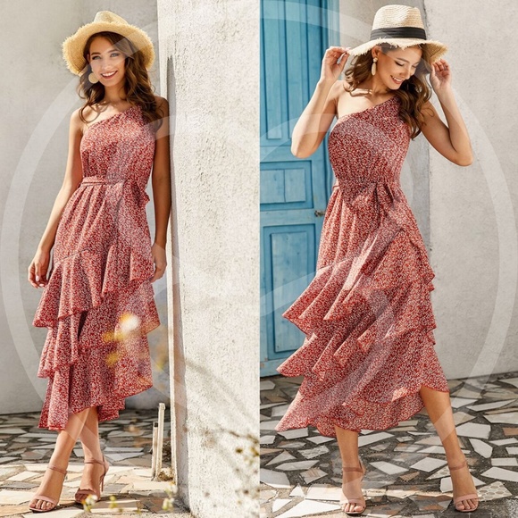 RUFFLEs detail Maxi one shoulder dress - Picture 3 of 3